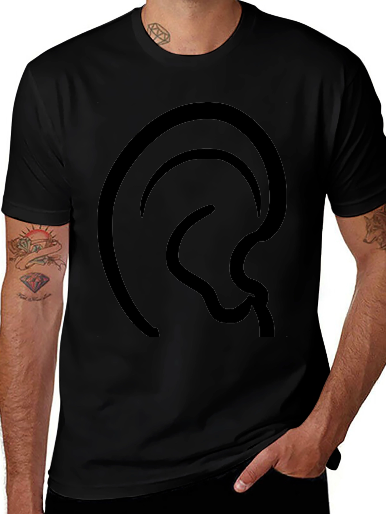 Abstract Ear Design Black T-Shirt