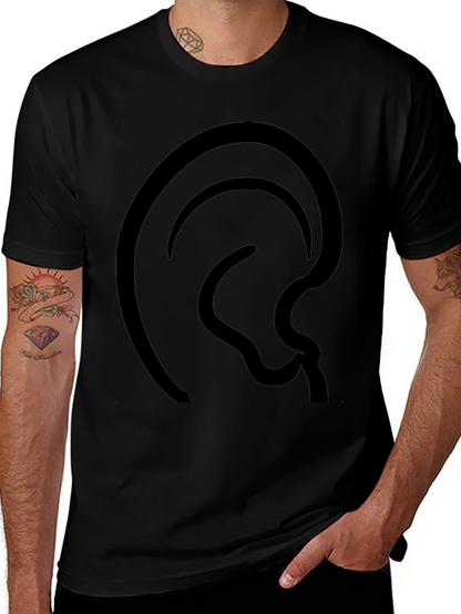 Abstract Ear Design Black T-Shirt