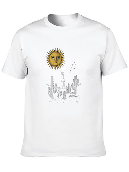Desert Sun Graphic Tee - Black Cotton T-Shirt