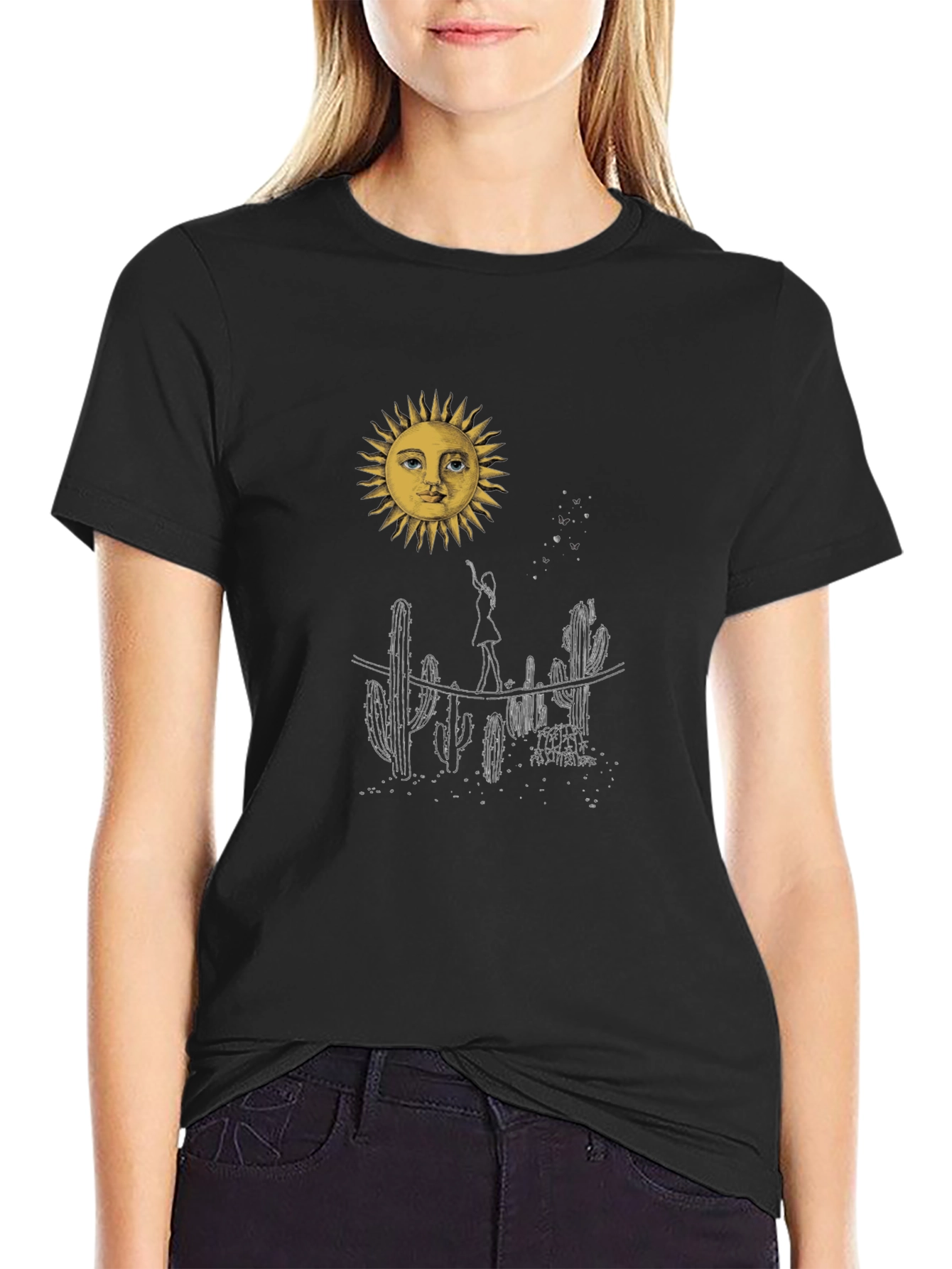 Desert Sun Graphic Tee - Black Cotton T-Shirt