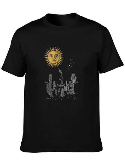 Desert Sun Graphic Tee - Black Cotton T-Shirt