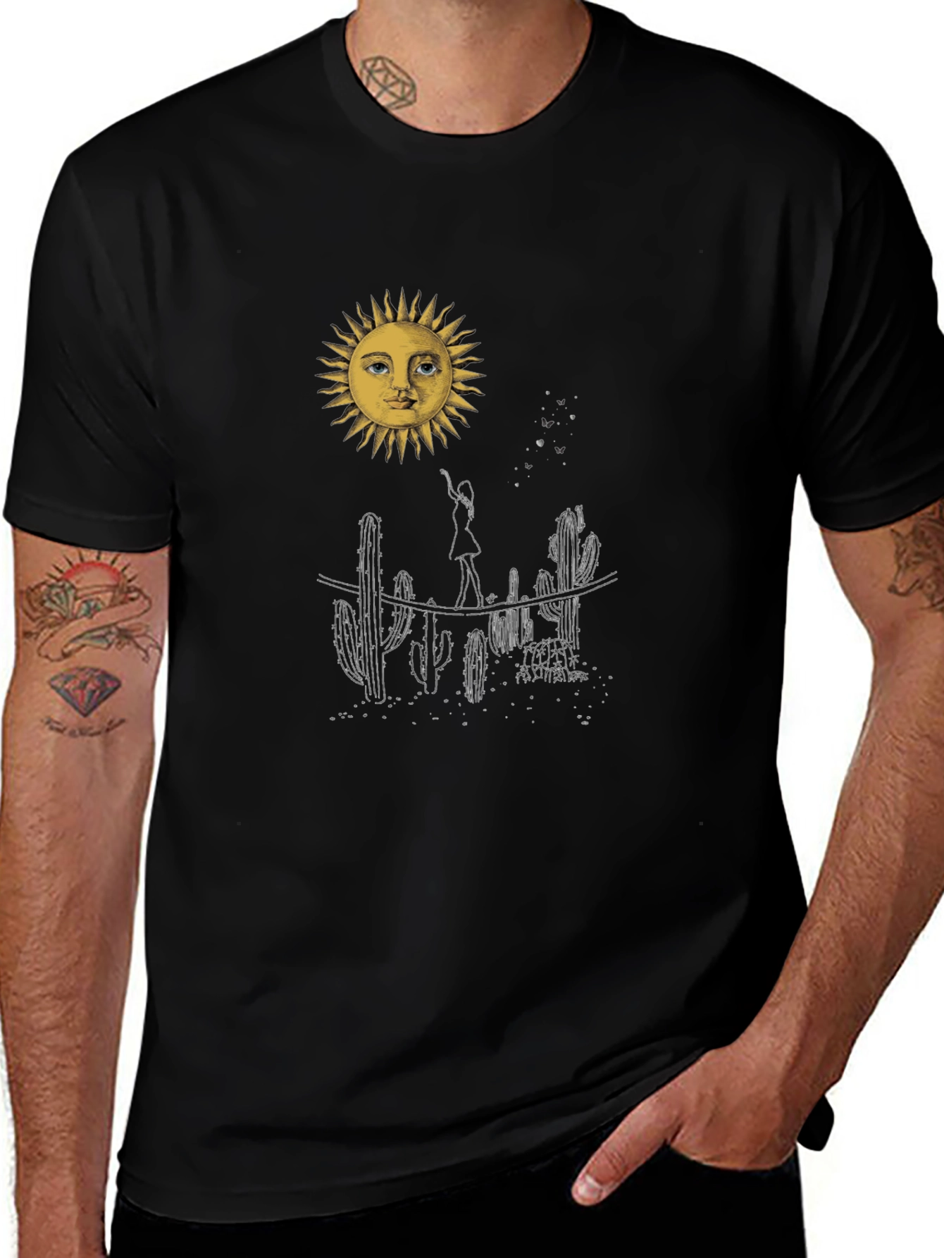 Desert Sun Graphic Tee - Black Cotton T-Shirt