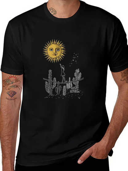 Desert Sun Graphic Tee - Black Cotton T-Shirt
