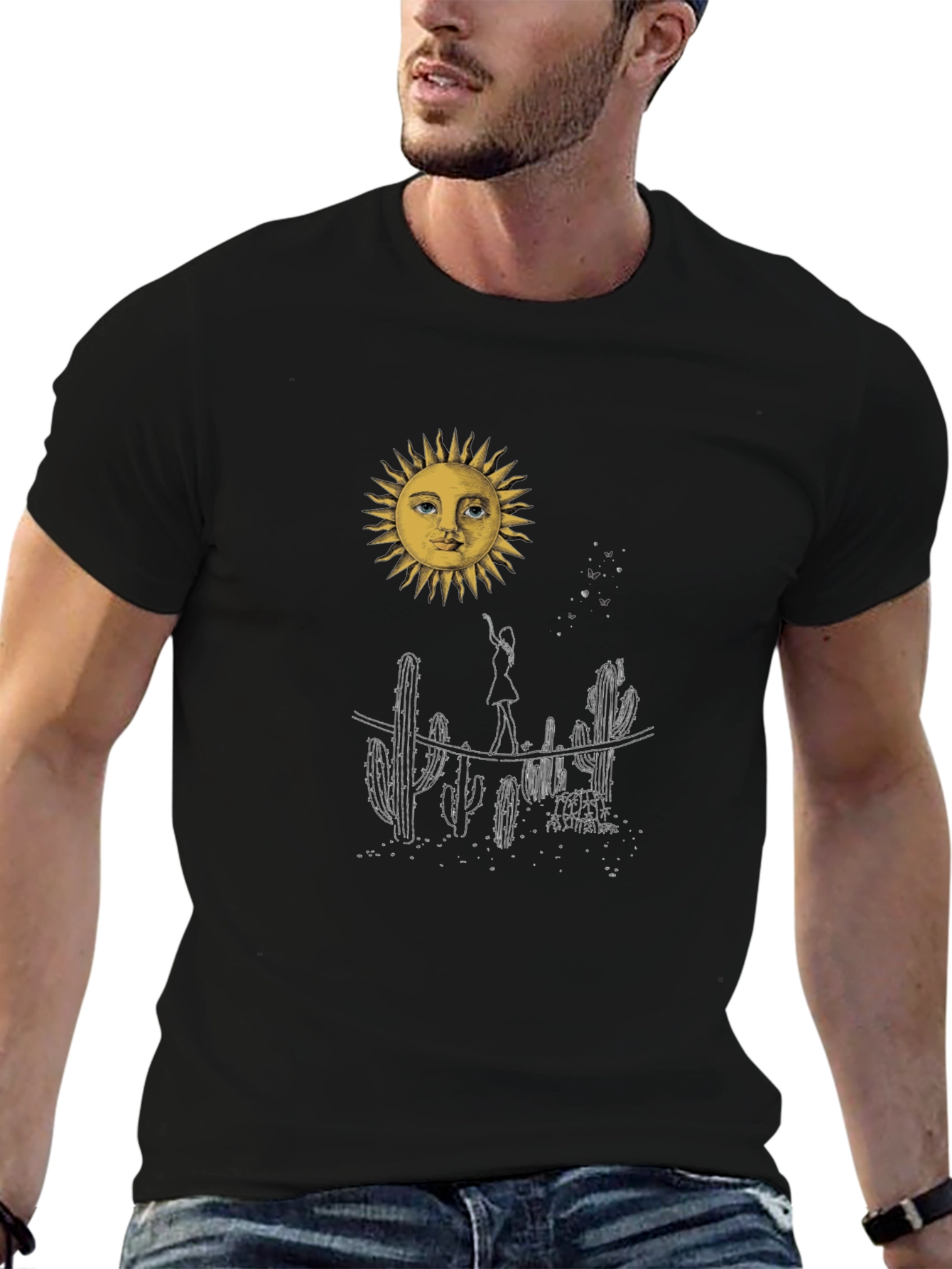 Desert Sun Graphic Tee - Black Cotton T-Shirt