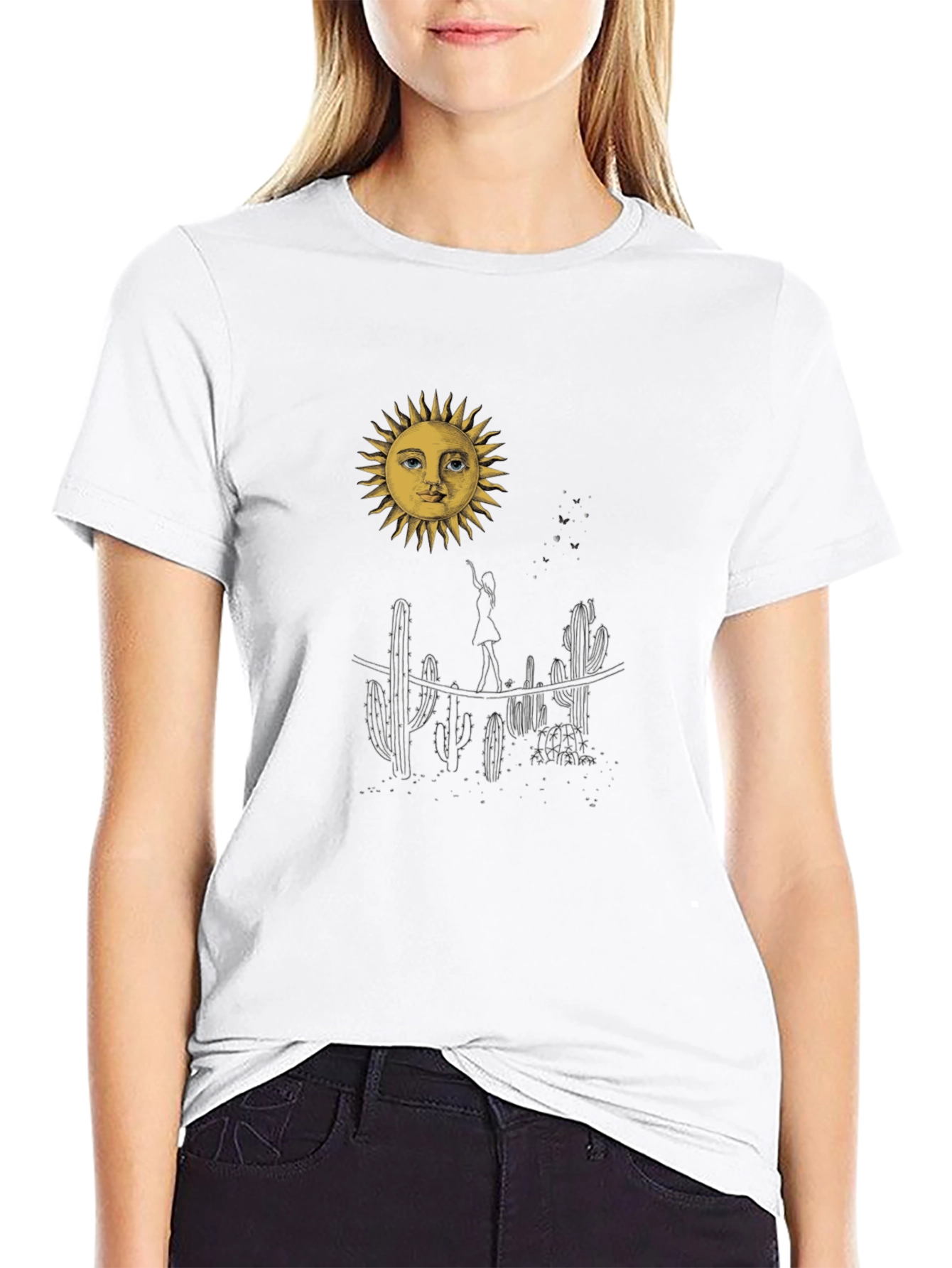 Desert Sun Graphic Tee - Black Cotton T-Shirt