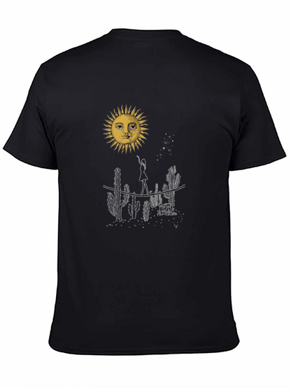 Desert Sun Graphic Tee - Black Cotton T-Shirt