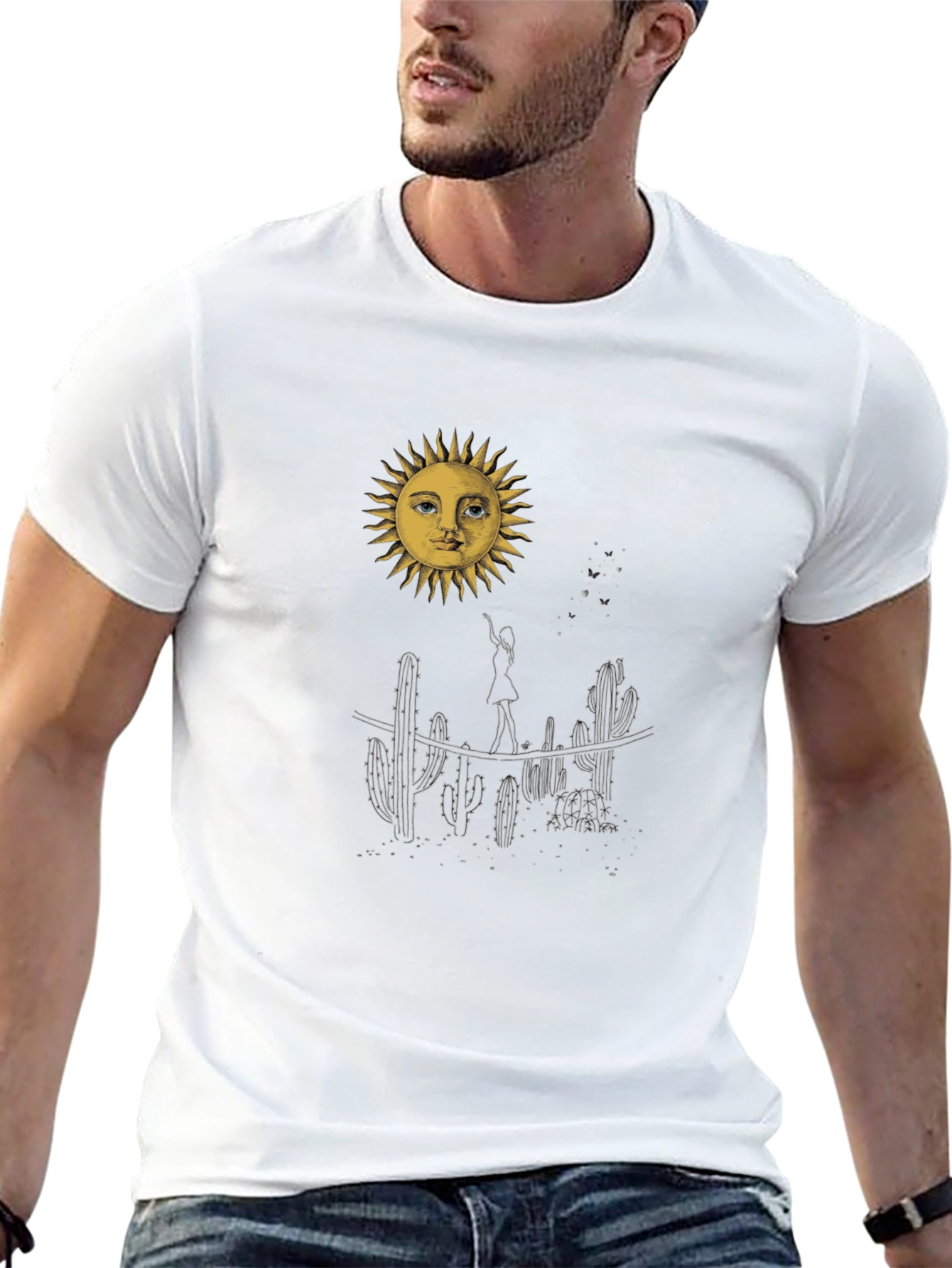 Desert Sun Graphic Tee - Black Cotton T-Shirt