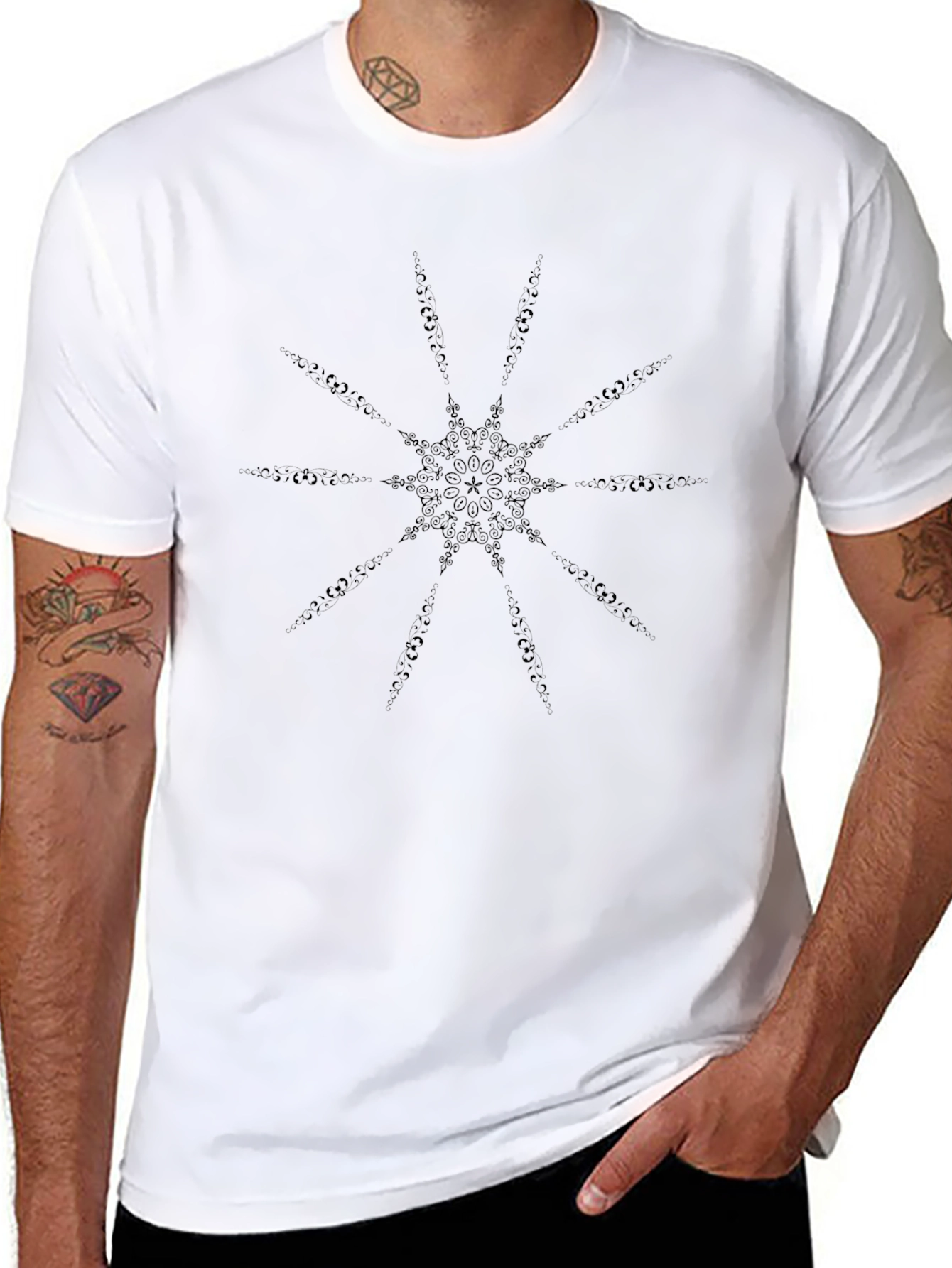 Geometric Starburst Graphic Black T-Shirt
