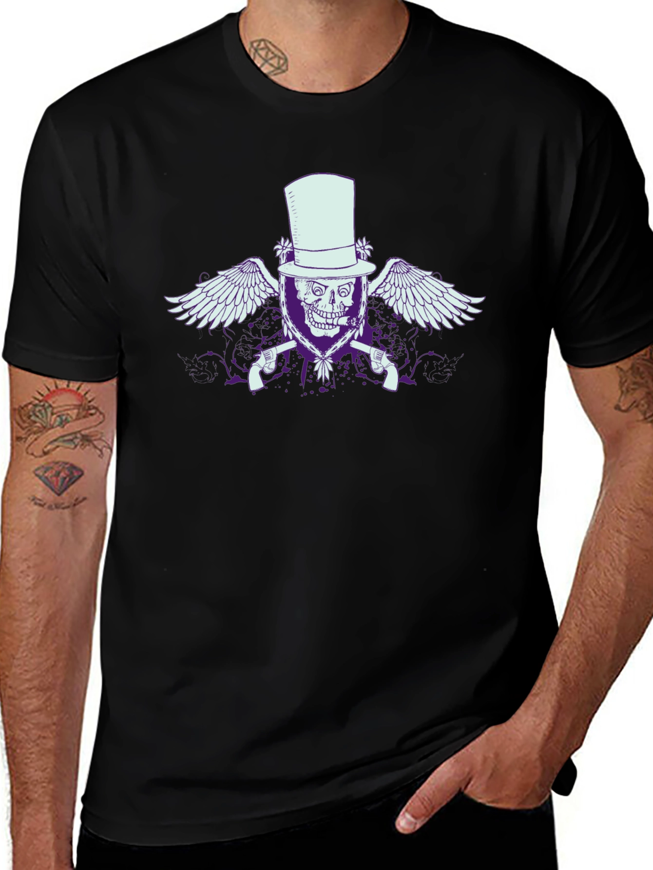 Skull & Guns Graphic T-Shirt - Top Hat Design