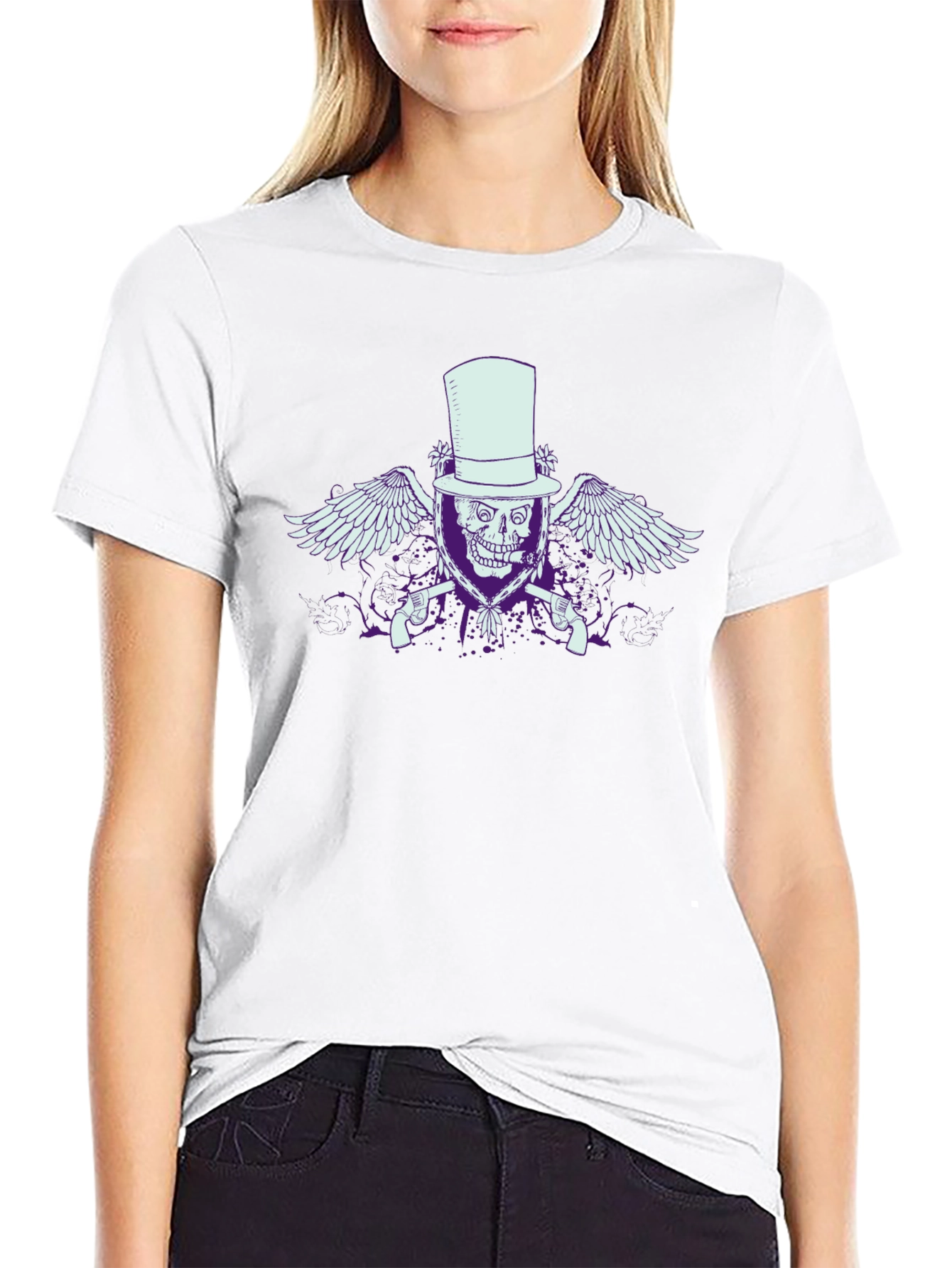 Skull & Guns Graphic T-Shirt - Top Hat Design