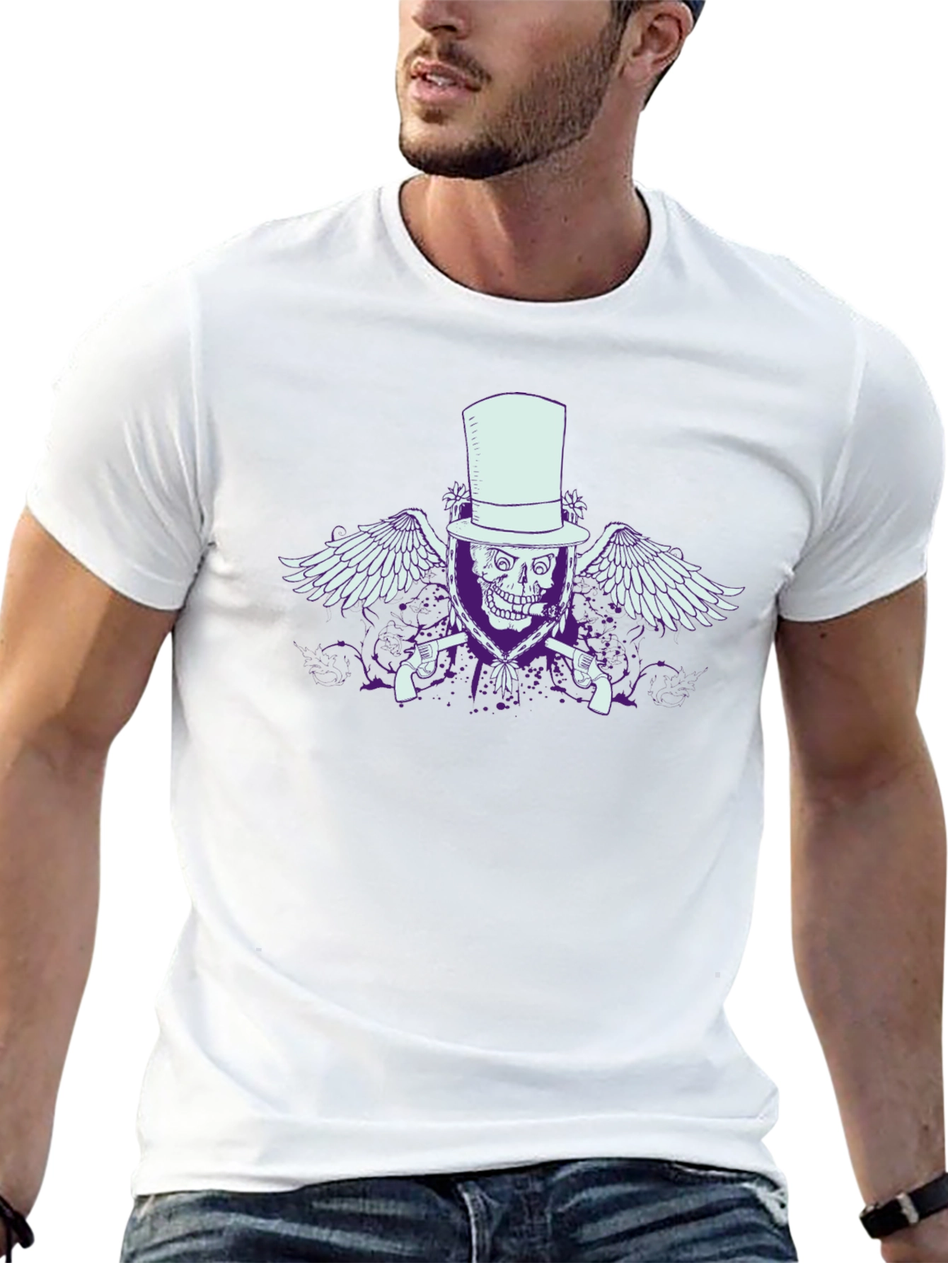 Skull & Guns Graphic T-Shirt - Top Hat Design