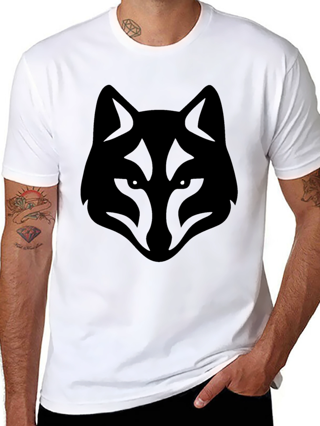Mens Black Wolf Graphic T-Shirt