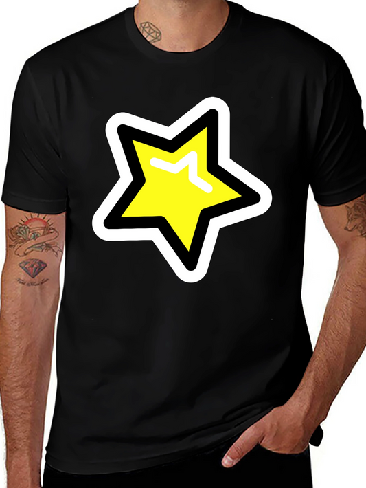 Star Graphic T-Shirt - Black Cotton Blend Casual Tee