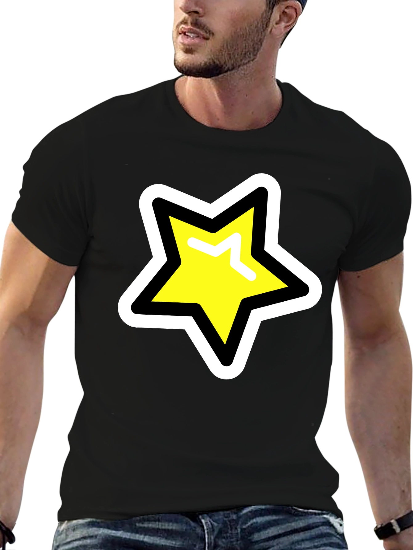 Star Graphic T-Shirt - Black Cotton Blend Casual Tee