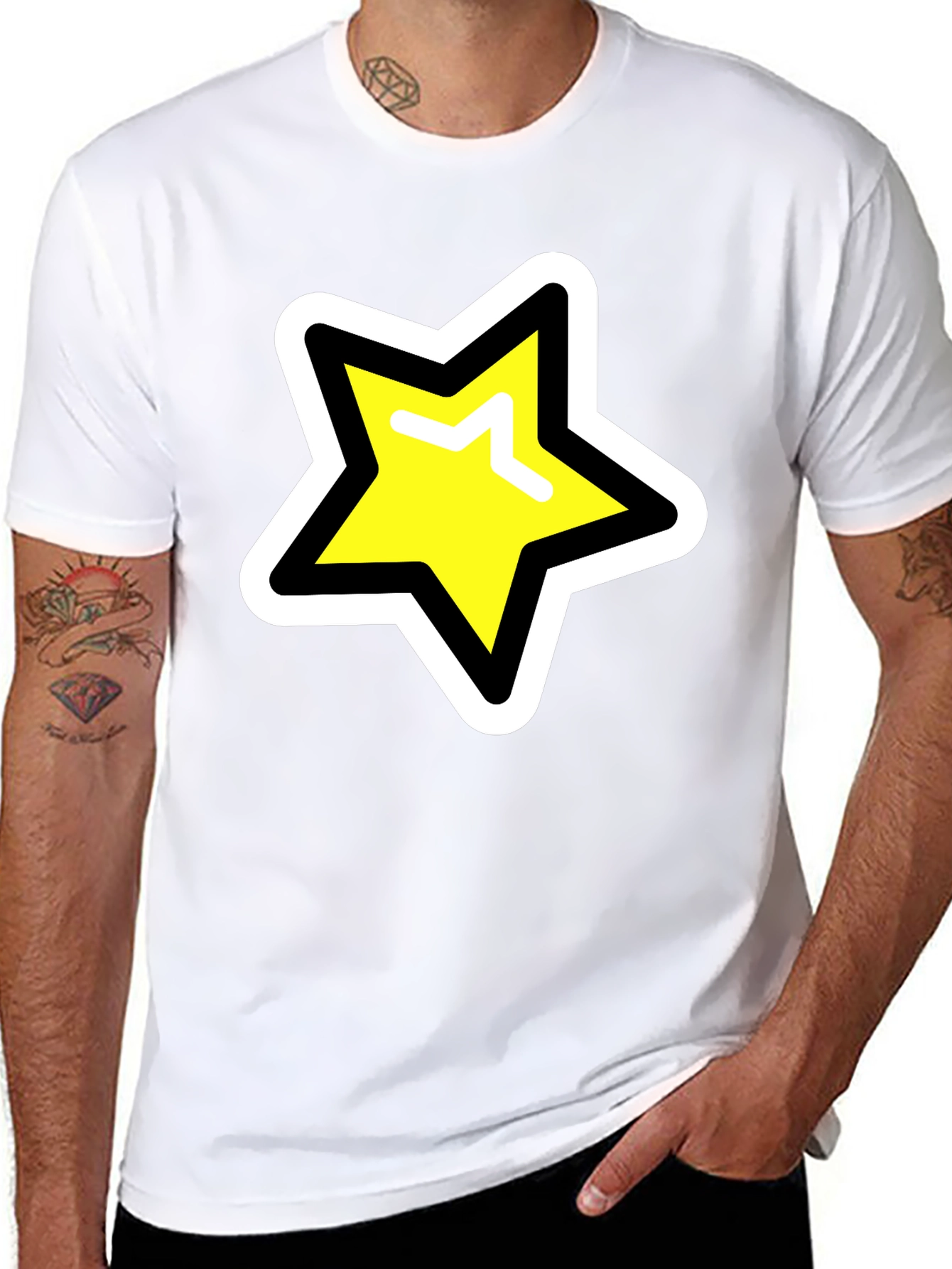 Star Graphic T-Shirt - Black Cotton Blend Casual Tee