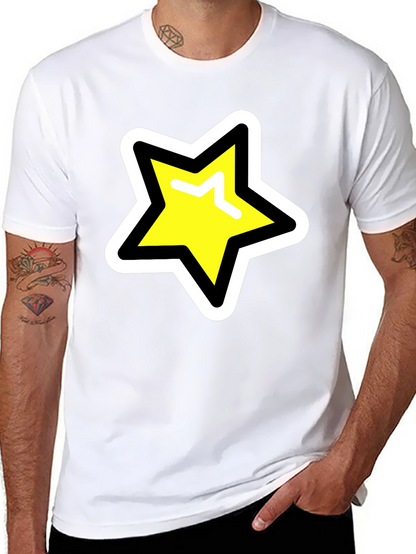 Star Graphic T-Shirt - Black Cotton Blend Casual Tee