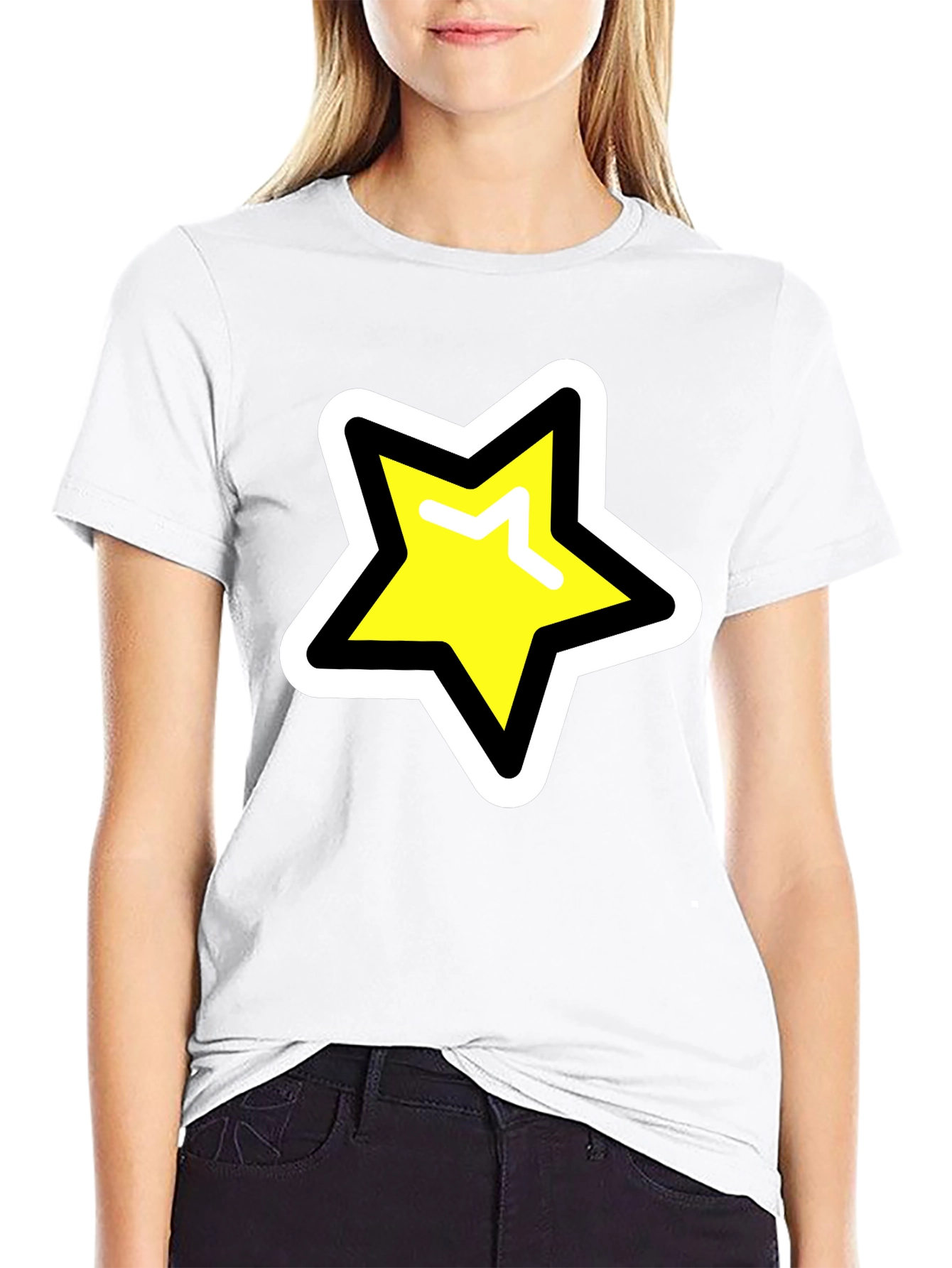 Star Graphic T-Shirt - Black Cotton Blend Casual Tee