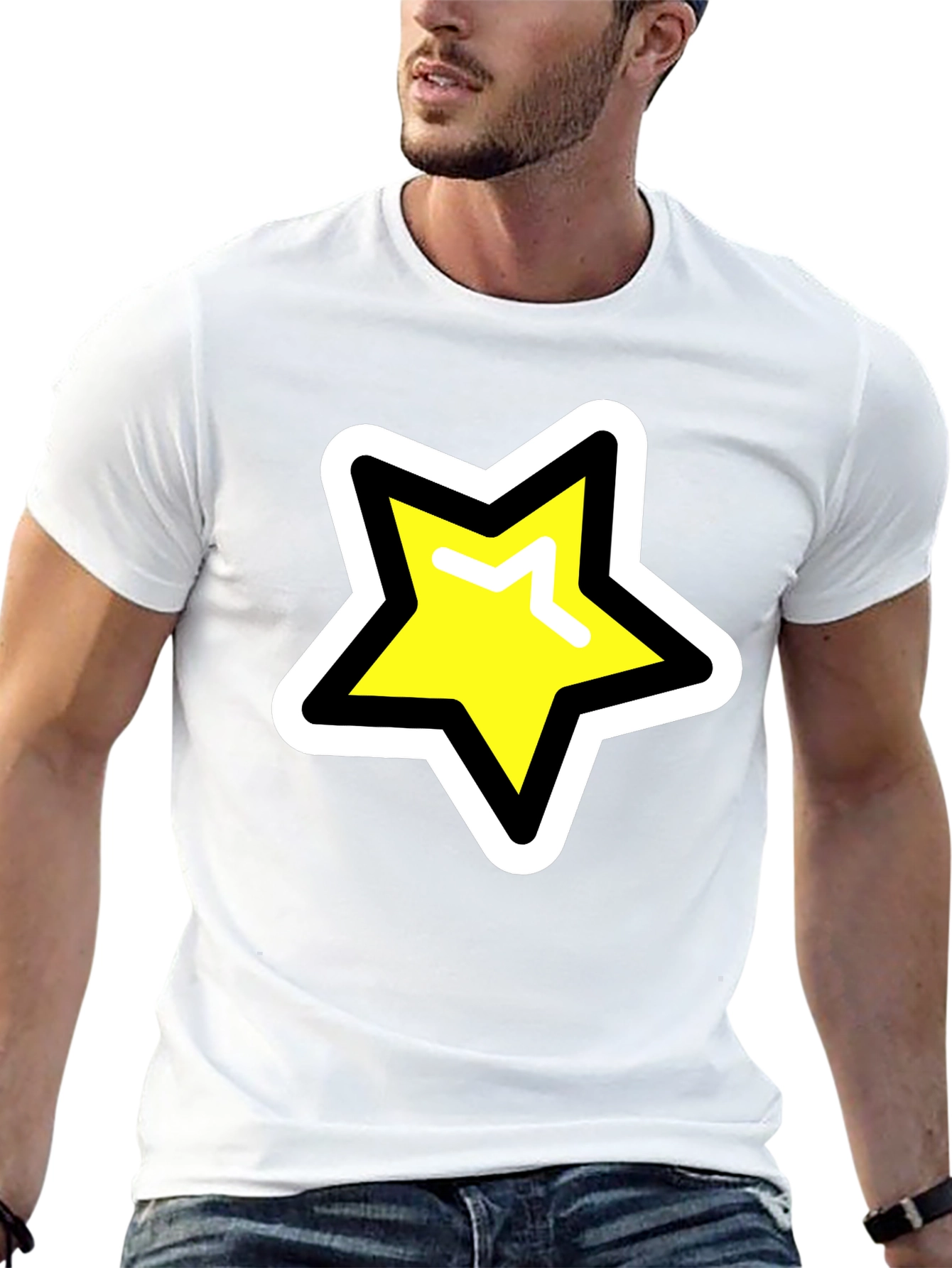 Star Graphic T-Shirt - Black Cotton Blend Casual Tee