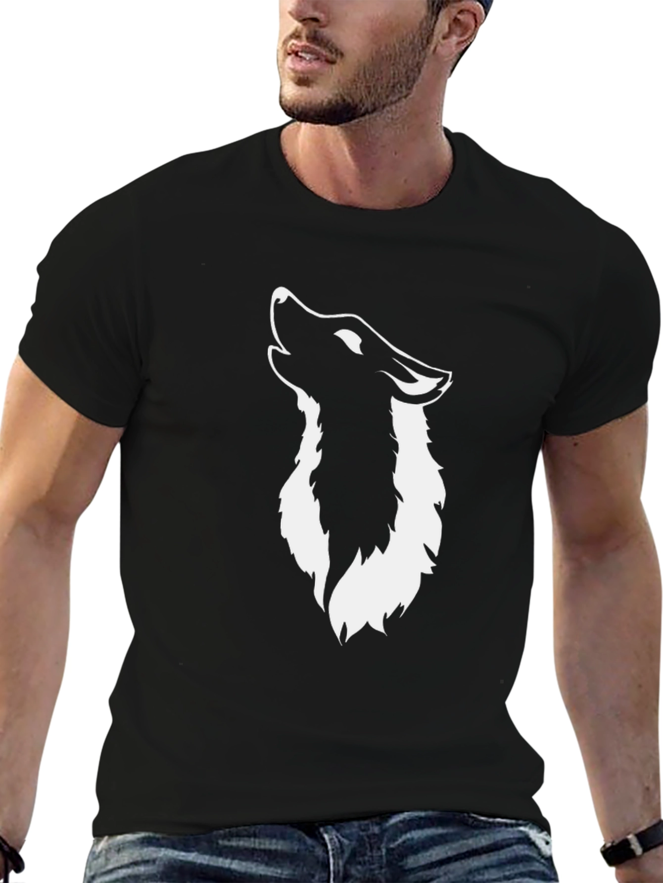 Black Wolf Graphic Tee - Mens Crew Neck T-Shirt