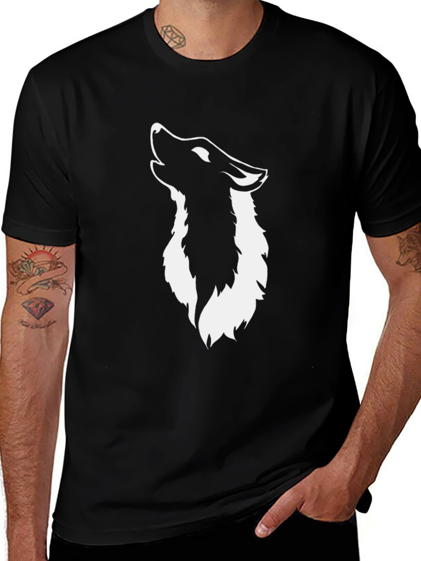 Black Wolf Graphic Tee - Mens Crew Neck T-Shirt
