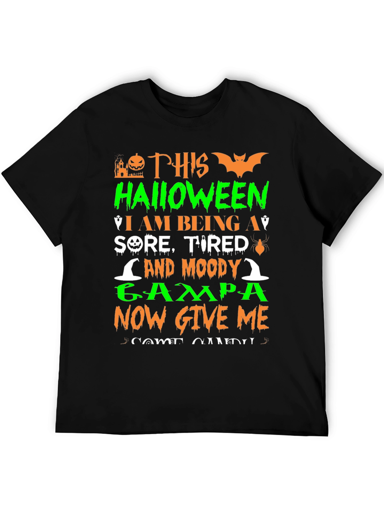 Halloween Sore Tired Moody Grampa Black T-Shirt