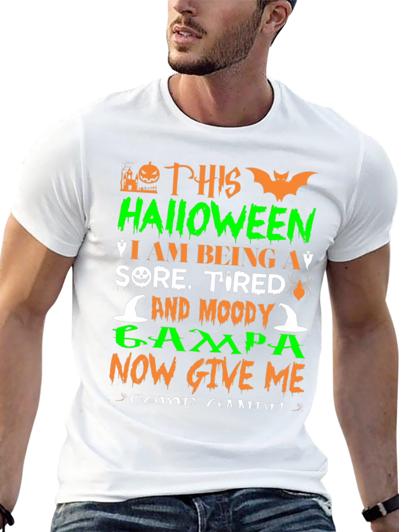 Halloween Sore Tired Moody Grampa Black T-Shirt