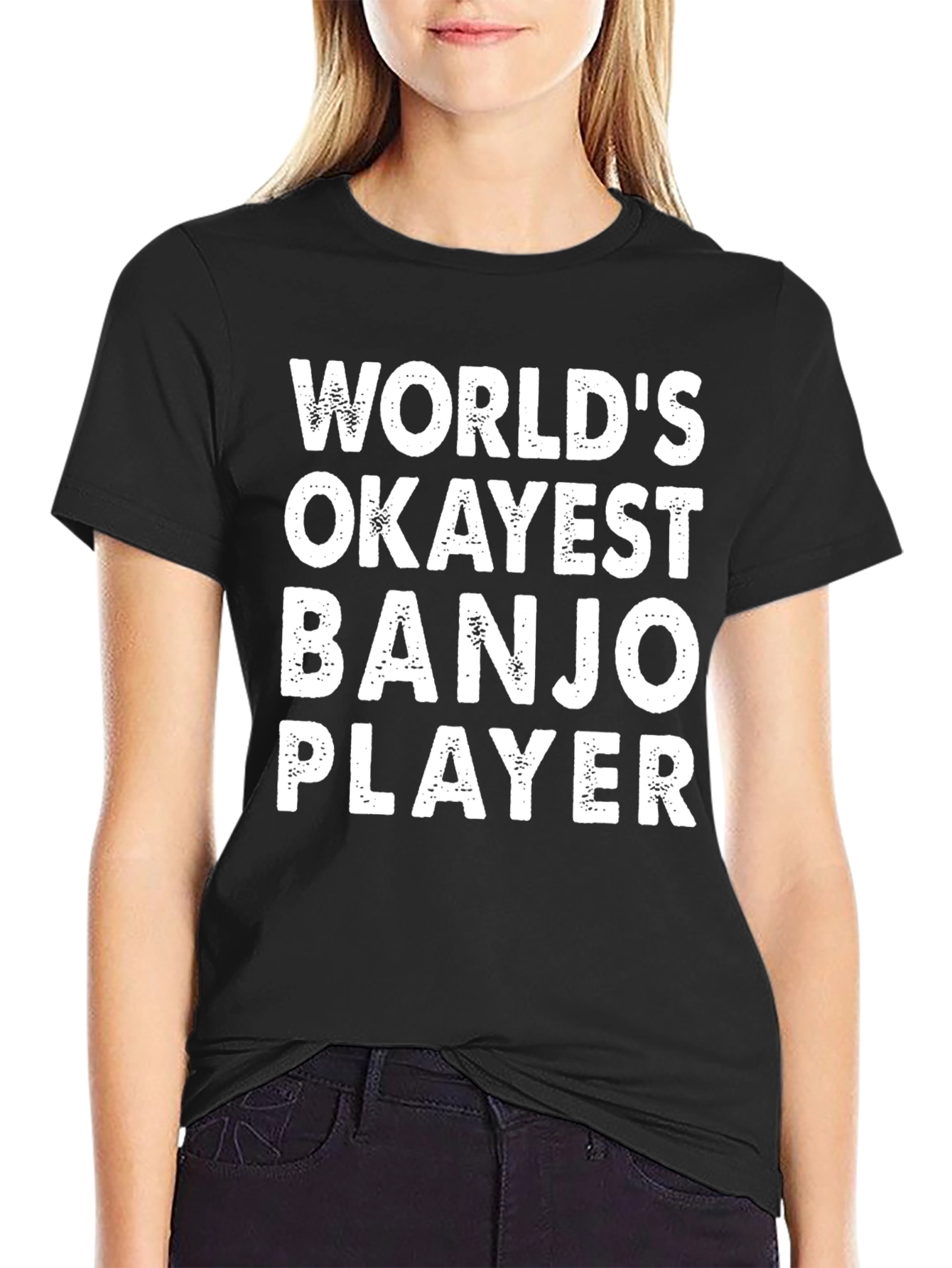 Worlds Okayest Banjo Player Black T-Shirt