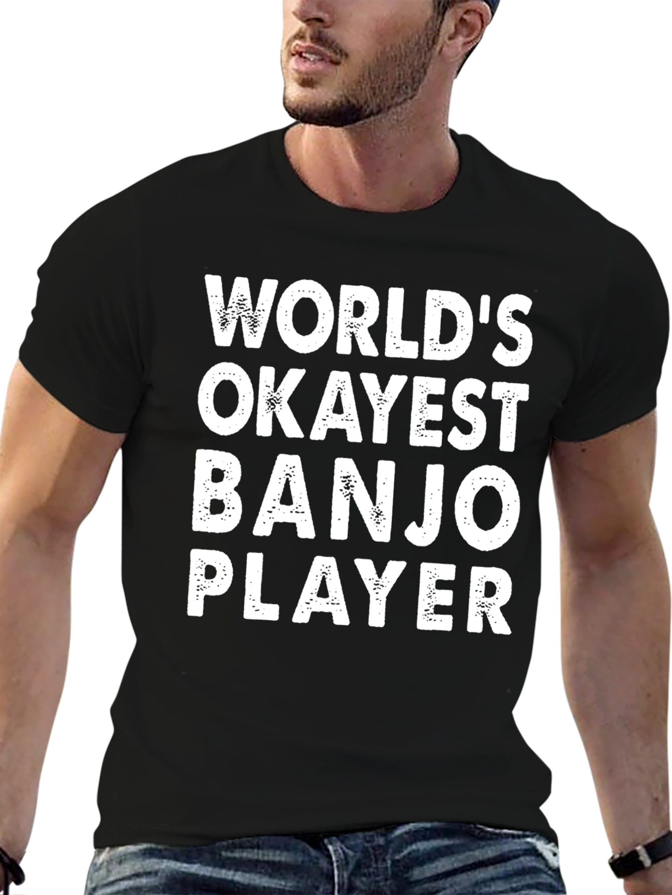 Worlds Okayest Banjo Player Black T-Shirt