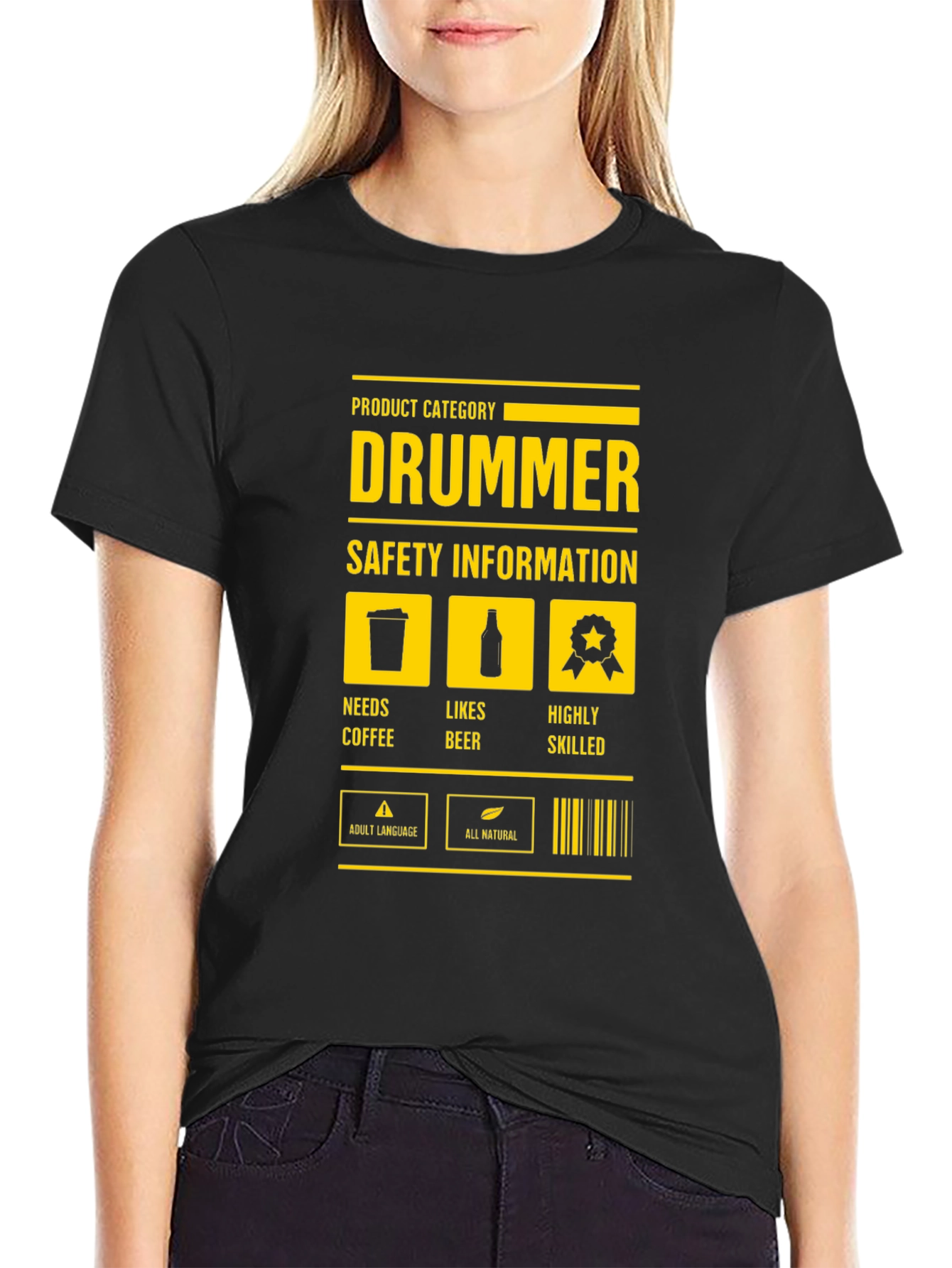 Drummer Safety Information Black T-Shirt
