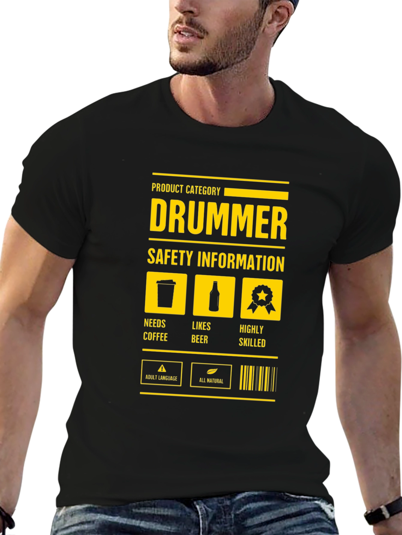 Drummer Safety Information Black T-Shirt