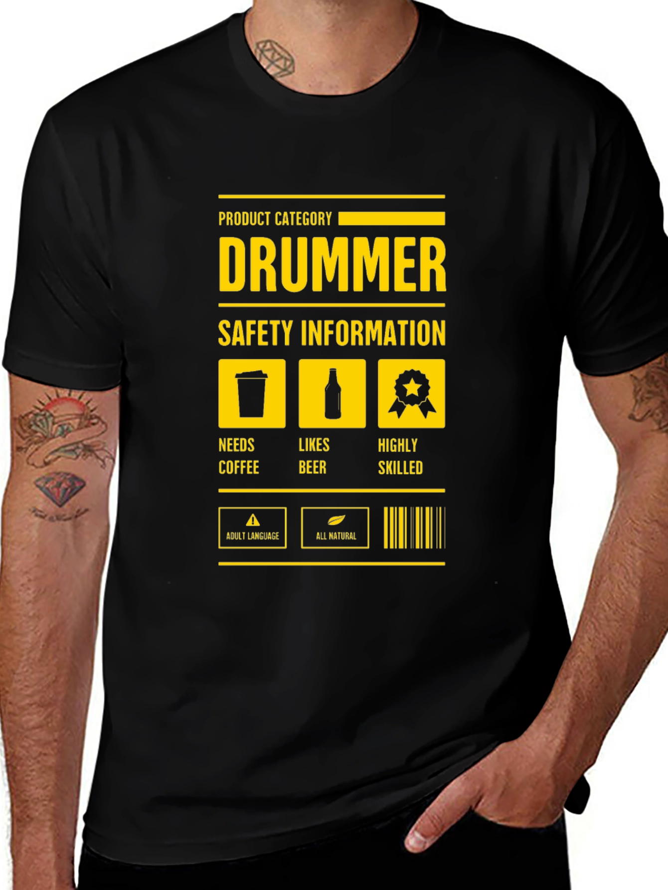 Drummer Safety Information Black T-Shirt