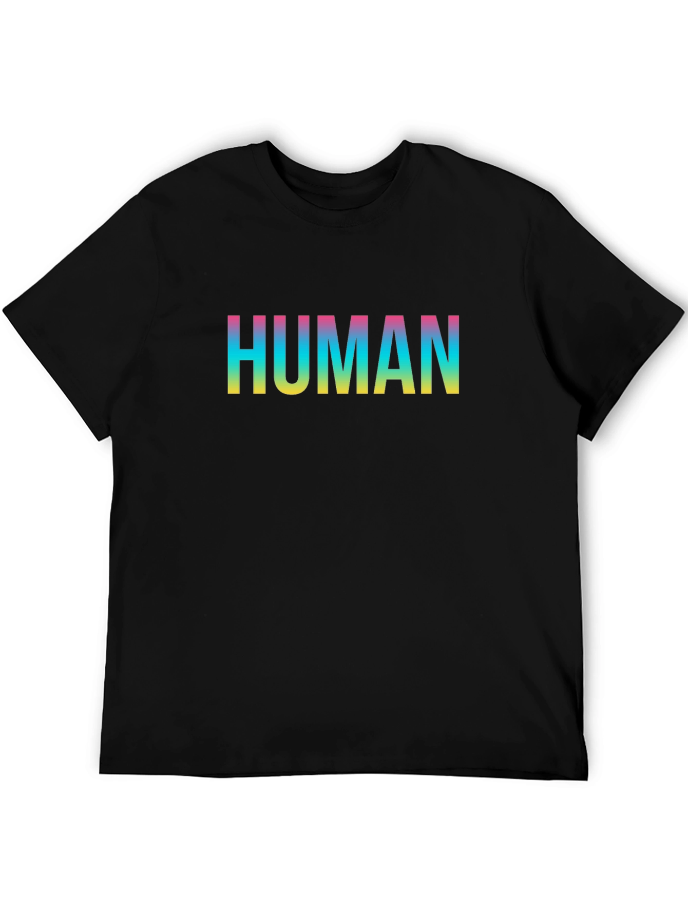Human Rainbow Text Black T-Shirt