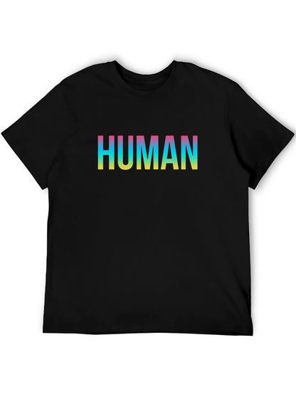 Human Rainbow Text Black T-Shirt