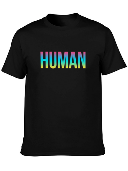 Human Rainbow Text Black T-Shirt