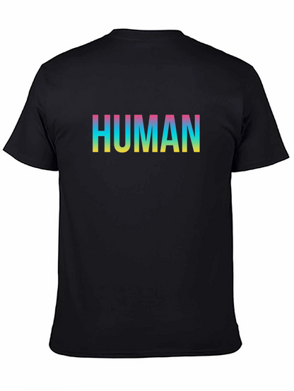 Human Rainbow Text Black T-Shirt