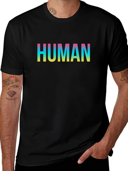Human Rainbow Text Black T-Shirt