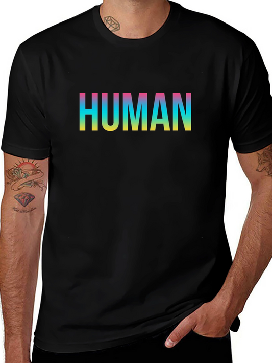 Human Rainbow Text Black T-Shirt