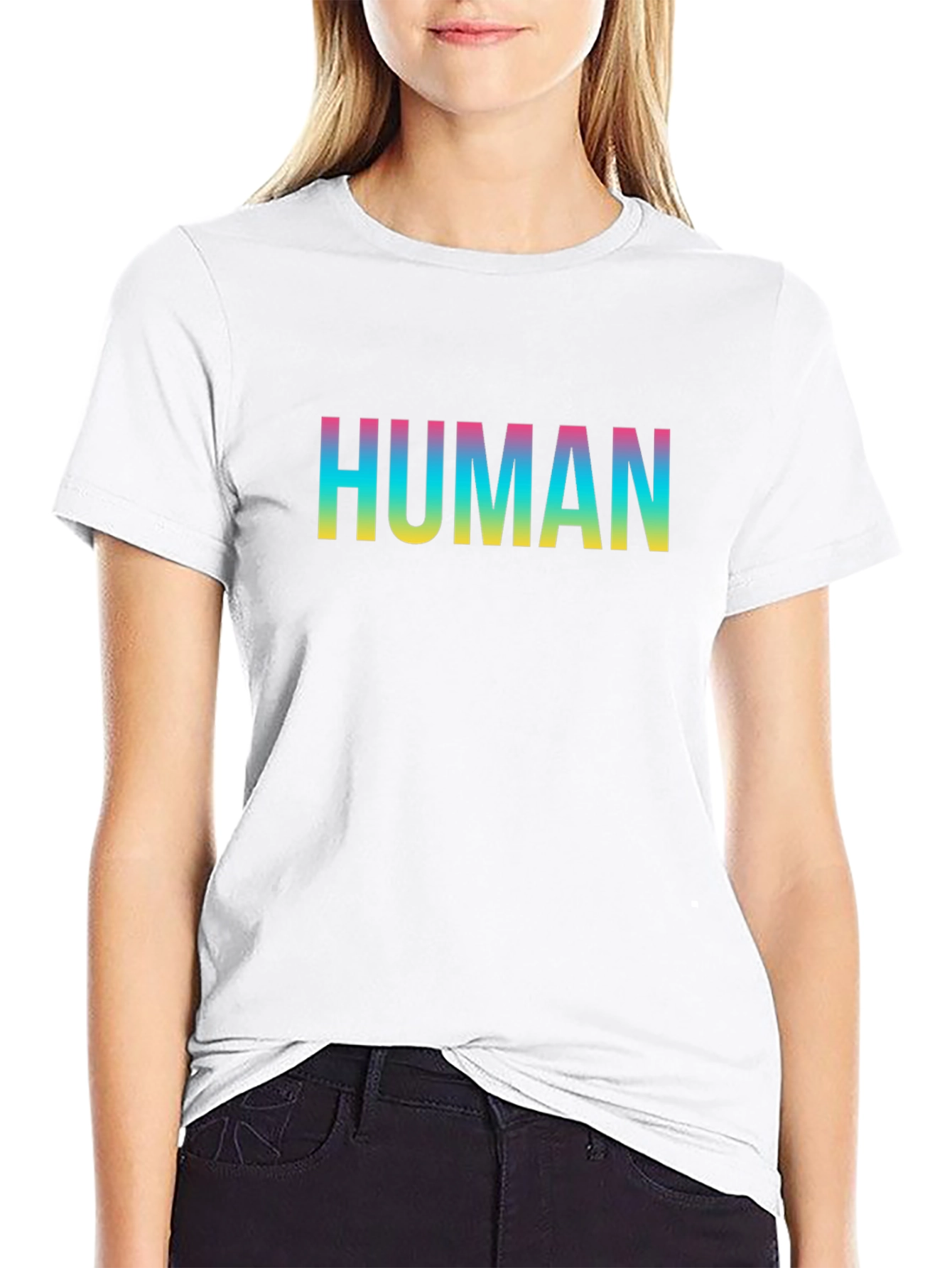 Human Rainbow Text Black T-Shirt