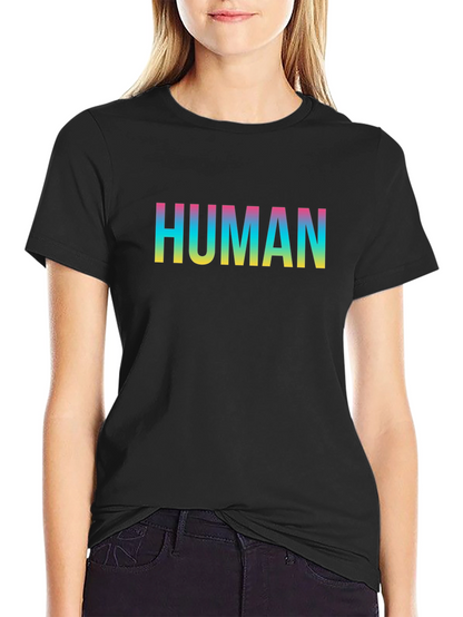 Human Rainbow Text Black T-Shirt