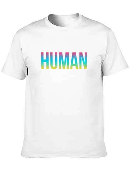 Human Rainbow Text Black T-Shirt