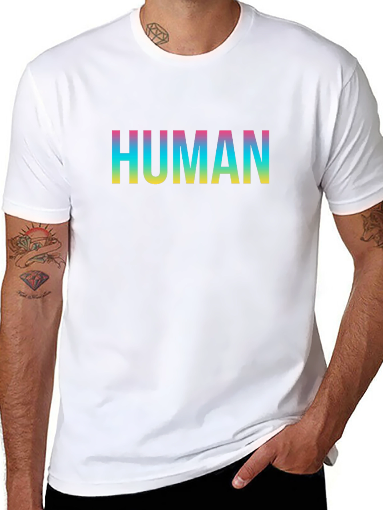 Human Rainbow Text Black T-Shirt