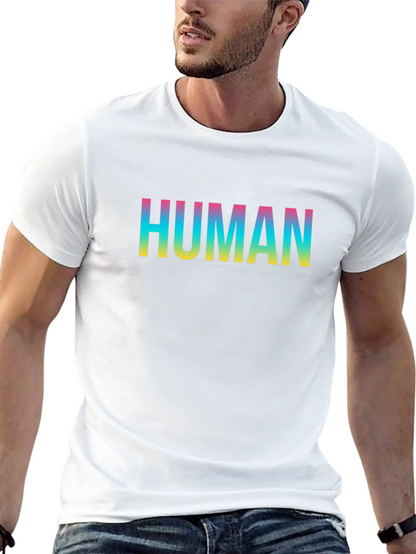 Human Rainbow Text Black T-Shirt