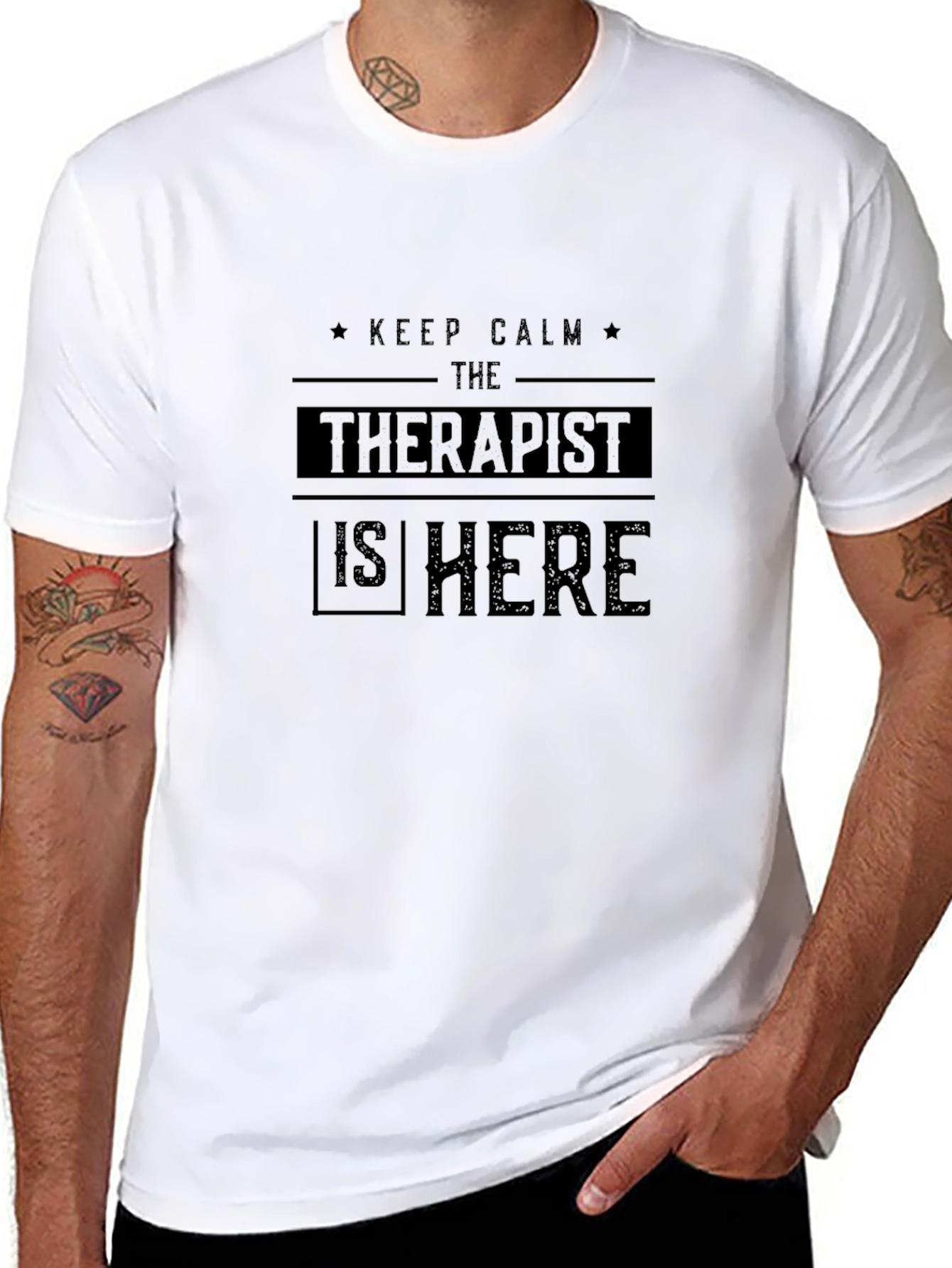 Keep Calm Therapist Here Black Cotton Tee