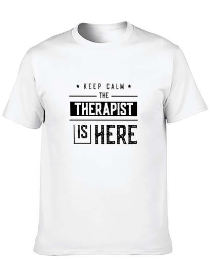 Keep Calm Therapist Here Black Cotton Tee