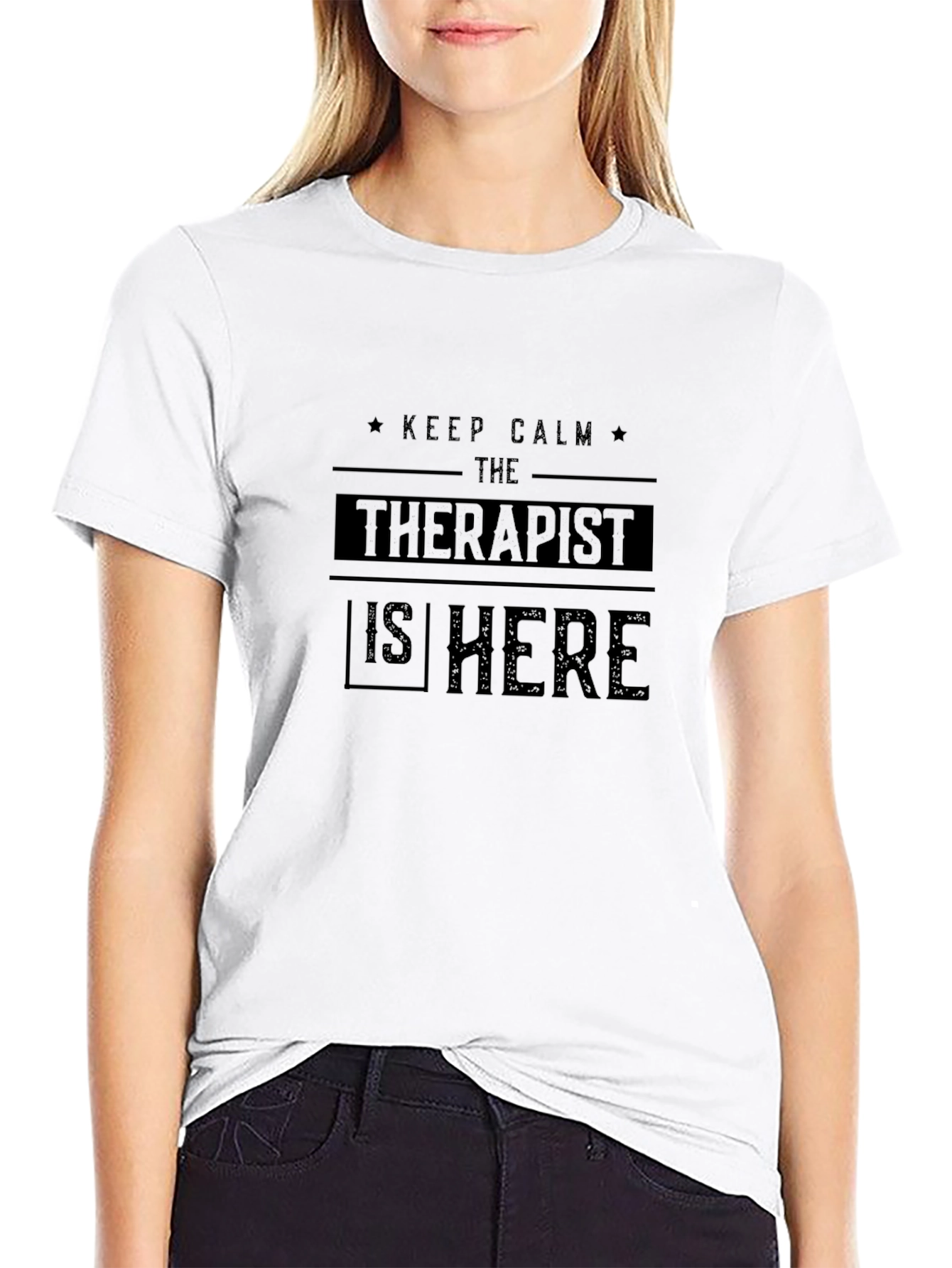 Keep Calm Therapist Here Black Cotton Tee
