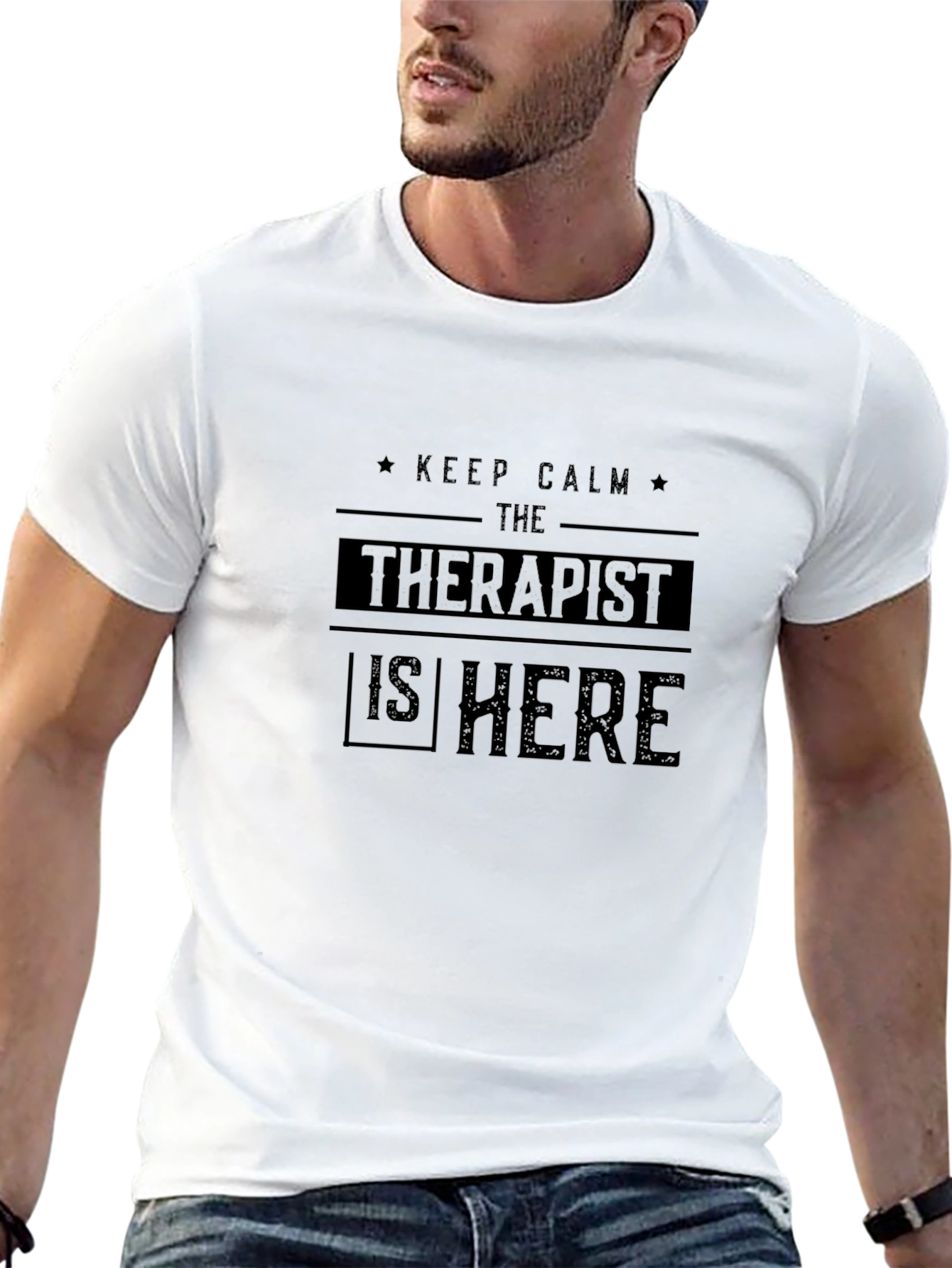 Keep Calm Therapist Here Black Cotton Tee