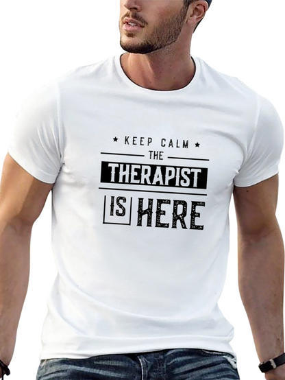 Keep Calm Therapist Here Black Cotton Tee