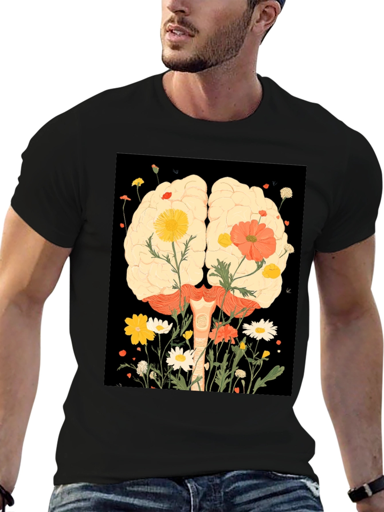 Brain and Flower Graphic Print T-Shirt