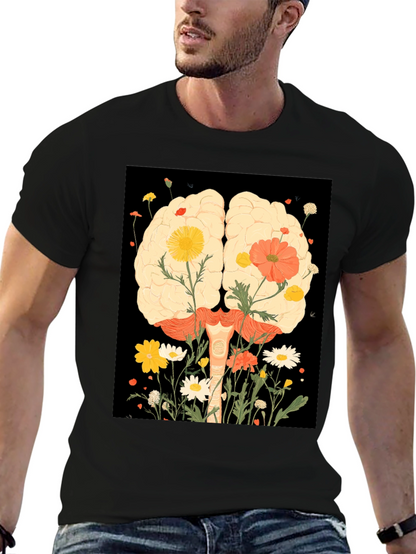 Brain and Flower Graphic Print T-Shirt