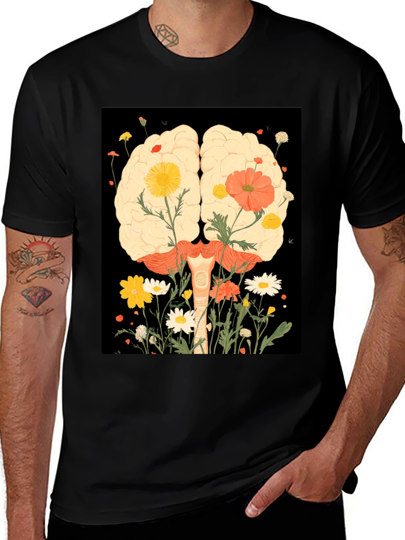 Brain and Flower Graphic Print T-Shirt